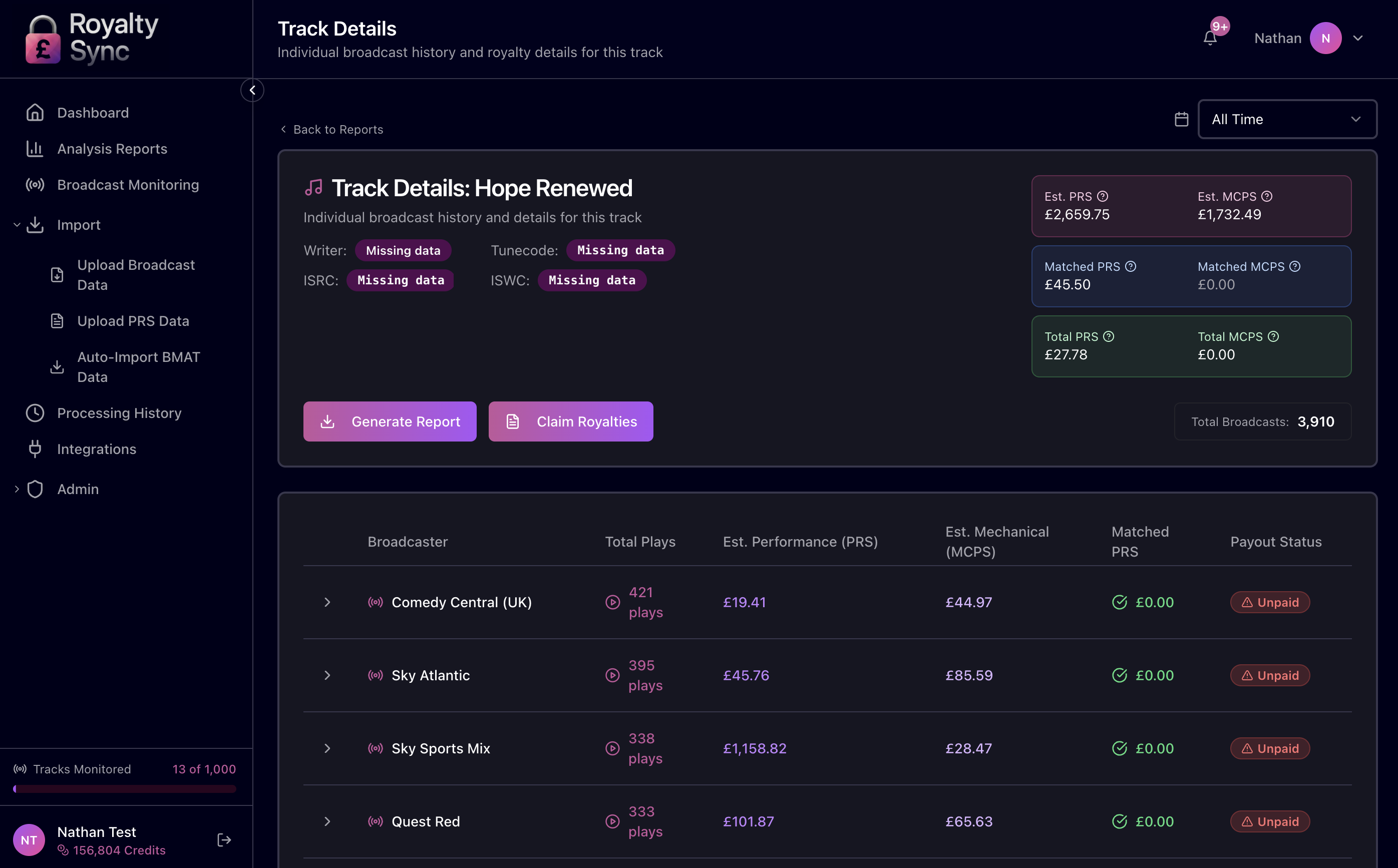 Royalty Sync Dashboard
